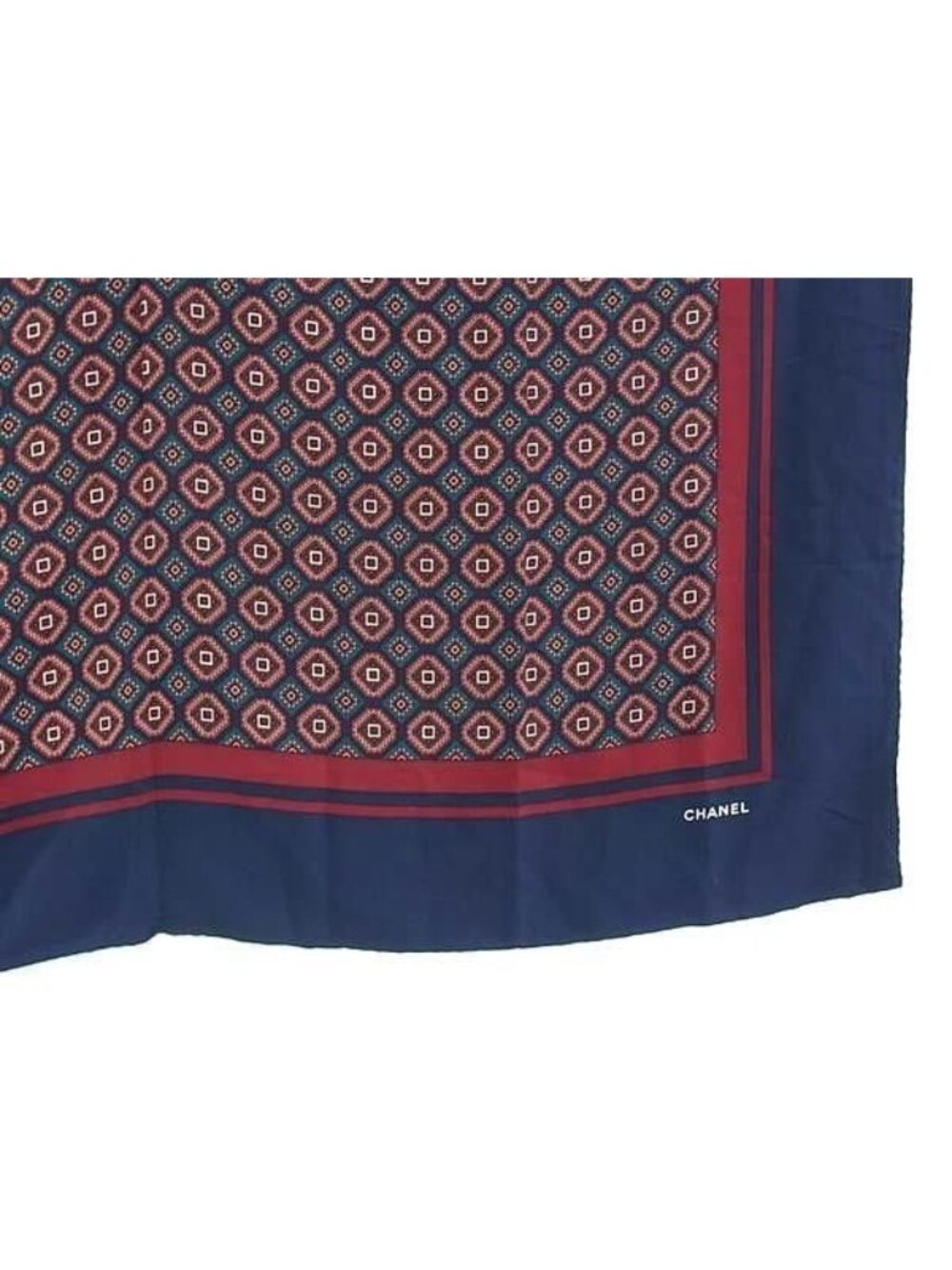 Chanel Shawl Navy Multicolor Silk 100% Large Geometric Pattern Scarf - Picture 3 of 5